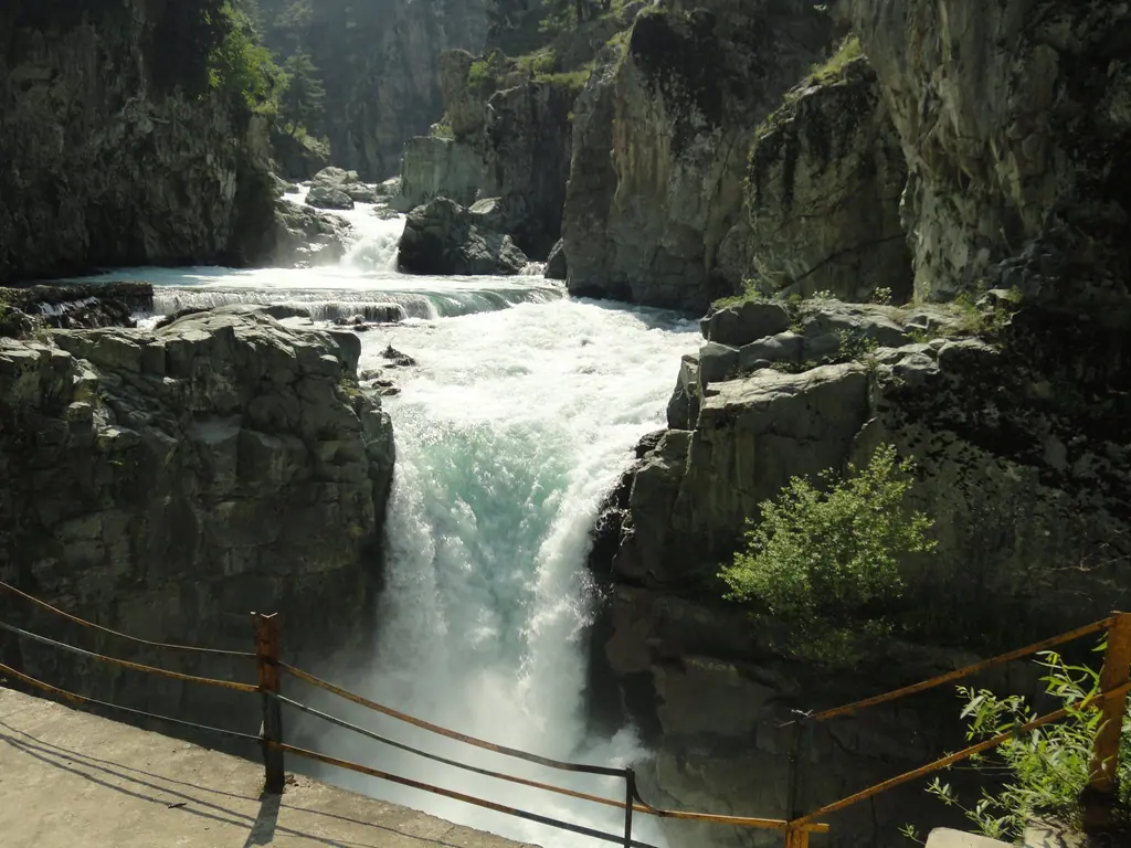 Aharbal Falls, where the Veshaw river plunges through a rocky gorge in south Kashmir